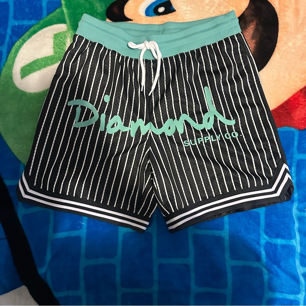 Diamond Supply Co. Black and Teal Pinstripe Shorts